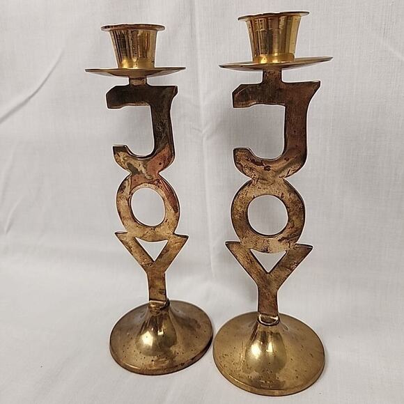 JOY Taper Candlestick Holders 8" International Silver Company Brass Set Of 2 - Picture 2 of 5
